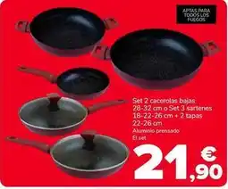 Supeco Set 2 cacerolas bajas o set 3 sartenes + 2 tapas oferta