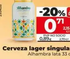 Dia Alhambra - cerveza lager singular oferta