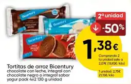 FROIZ Bicentury tortitas de arroz chocolate con leche integral con chocolate negro o integral sabor yogur oferta