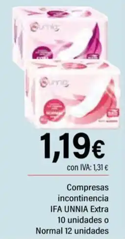 Cash Ifa Unnia compresas incontinencia oferta