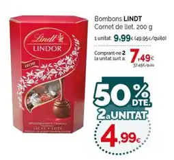 Condis Lindt Lindor Bombons Cornet de llet oferta
