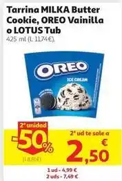 Alcampo Milka - tarrina butter cookie, oreo vainilla o lotus tub oferta