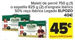 Carrefour Market Legado elpozo - maleti de pernil o espatlla 825 g (2) d'engreix iberics 50% raça iberica oferta