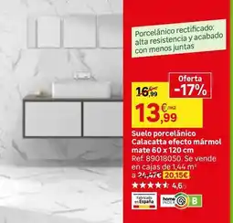 Leroy Merlin Home - suelo porcelanico calacatta efecto marmol mate 60 x 120 cm oferta