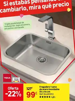 Leroy Merlin Teka - fregadero 1 seno de acero inoxidable oferta