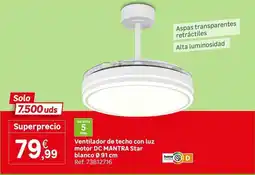 Leroy Merlin Solo - ventilador de techo con luz motor dc mantra star blanco oferta