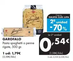Supermercados Lupa Garofalo pasta spaghetti o penne rigate oferta