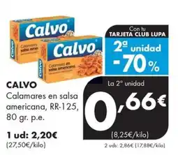 Supermercados Lupa Calvo Calamares en salsa americana oferta