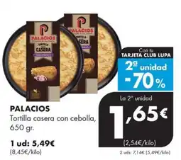 Supermercados Lupa Palacios tortilla casera con cebolla oferta