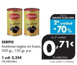 Supermercados Lupa Serpis aceitunas negras sin hueso oferta