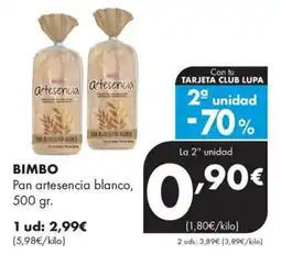Supermercados Lupa Bimbo pan artesencia blanco oferta