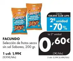 Supermercados Lupa Facundo Selección de frutos secos sin sal Saboreo oferta