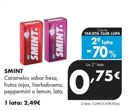 Supermercados Lupa Smint caramelo sabor fresa, frutos rojos, hierbabuena, peppermint o lemon, lata oferta