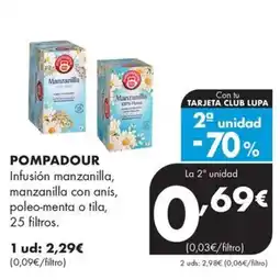Supermercados Lupa Pompadour infusión manzanilla manzanilla con anís poleo-menta o tila oferta