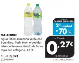 Supermercados Lupa Valtorre Agua fatless manzana verde con L-carnitina, flash limón o bebida refrescante aromatizada de frutos rojos con colágen oferta