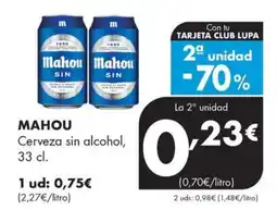 Supermercados Lupa Mahou cerveza sin alcohol oferta