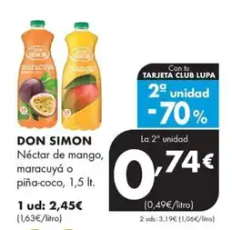 Supermercados Lupa Don Simon nectar de mango, maracuyá o piña-coco oferta