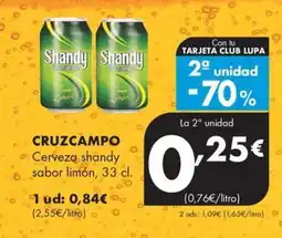 Supermercados Lupa Cruzcampo cerveza shandy sabor limón oferta