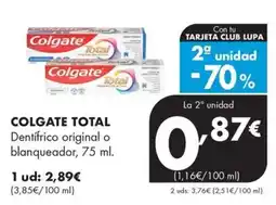 Supermercados Lupa Colgate Total dentífrico original o blanqueador oferta