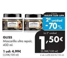 Supermercados Lupa Gliss mascarilla ultra repair oferta