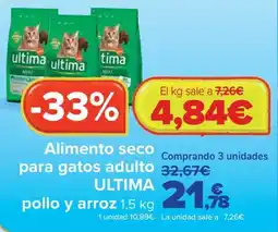 Carrefour ultima alimento seco para gatos adulto pollo y arroz oferta