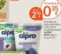 Consum alpro postre de soja natural con coco o arándanos oferta