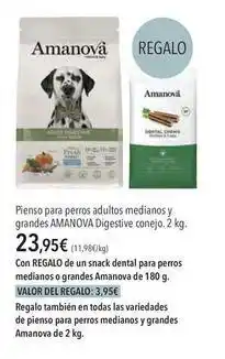 El Corte Inglés Amanova - pienso para perros adultos medianos y grandes digestive conejo oferta