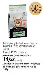 El Corte Inglés Purina - pienso para gatos adultos esterilizados renal plus salmón oferta