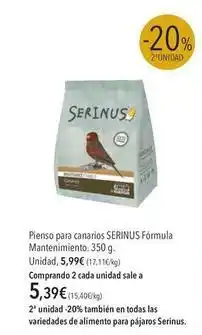 El Corte Inglés Pienso para canarios fórmula mantenimiento oferta