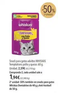 El Corte Inglés El corte inglés - snack para gatos adultos temptations pollo y cueso oferta