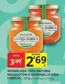 Supermercados MAS La vieja fábrica - mermelada 100% natural melocoton o naranja oferta
