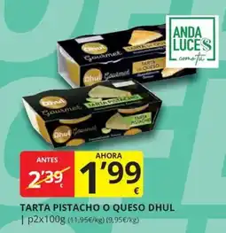 Supermercados MAS Dhul Gourmet tarta pistacho o queso oferta