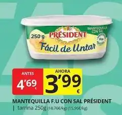 Supermercados MAS Président - mantequilla f.u con sal oferta