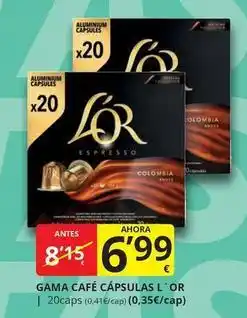 Supermercados MAS L'or - gama cafe capsulas oferta