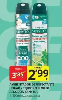 Supermercados MAS Sanytol - ambientador desinfectante hogar y tejidos o flor de algodon oferta