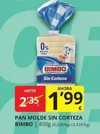 Supermercados MAS Bimbo - pan molde sin corteza oferta