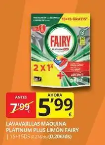 Supermercados MAS Fairy - lavavajillas máquina platinum plus limón oferta