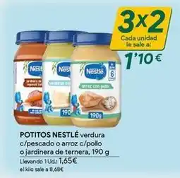 Masymas Nestlé - potitos verdura c/pescado o arroz c/pollo o jardinera de ternera oferta
