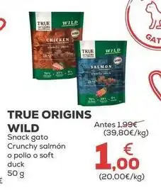 Kiwoko True origins - wild snack gato crunchy salmon o pollo o soft duck oferta