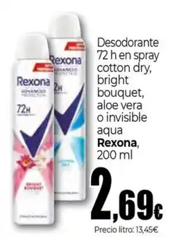 UDACO Rexona desodorante 72 h en spray cotton dry, bright bouquet, aloe vera o invisible aqua oferta