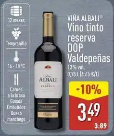 ALDI Viña albali - vino tinto reserva dop valdepenas oferta