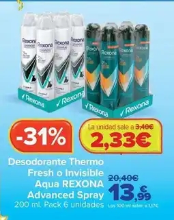 Carrefour Rexona - desodorante thermo fresh o invisible aqua advanced spray oferta