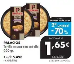Supermercados Lupa Palacios - tortilla casera con cebolla oferta