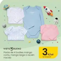 Eroski Visto bueno - packs de 4 bodies manga corta oferta