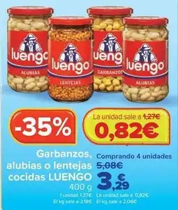 Carrefour Luengo - garbanzos alubias o lentejas cocidas oferta