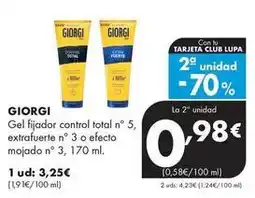 Supermercados Lupa Giorgi - gel fijador control total no 5, extrafuerte no 3 o efecto mojado no 3 oferta