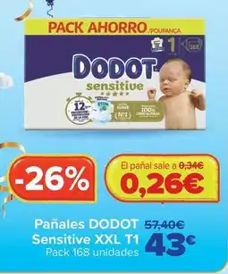 Carrefour Dodot - pañales sensitive xxl t1 oferta