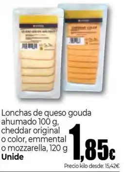 UDACO Lonchas de queso gouda ahumado cheddar original o color emmental o mozzarella oferta
