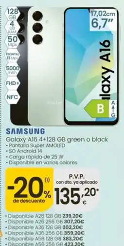 Eroski Samsung galaxy a16 4+128 gb green o black oferta
