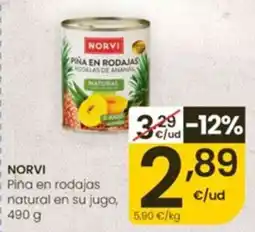 Eroski Norvi piña en rodajas natural en su jugo oferta